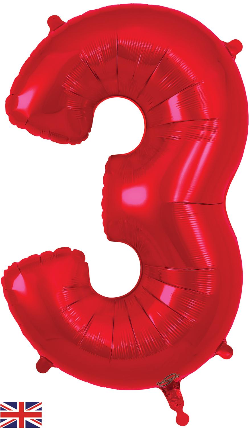 Oaktree 34" Foil Number 3 Red – Kingfisher Balloons