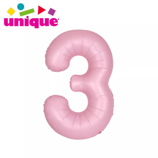 Unique 34" Foil Number 3 Matte Pink